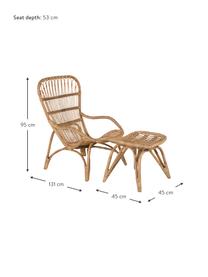 Fotel ogrodowy z rattanu z podnóżkiem Ella, Rattan, poliester, Beżowy, S 66 x G 131 cm