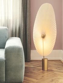 Kleine dimmbare LED-Stehlampe Liris, Lampenschirm: PVC-Folie mit Baumwollgew, Weiss, Goldfarben, H 118 cm