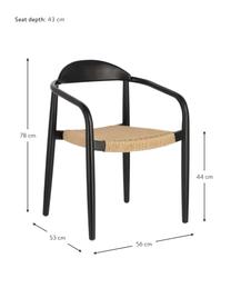 Massief houten fauteuil Nina, Frame: massief eucalyptushout, F, Zitvlak: polyester, uv-bestendig, Zwart, beige, B 56 x D 53 cm