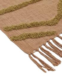 Coperta con motivo trapuntato Fringe, 100% cotone, Marrone, Larg. 130 x Lung. 170 cm