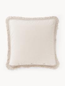 Katoenen perkal kussenhoes Abra met franjes, Weeftechniek: perkal Draaddichtheid 165, Lichtbeige, B 60 x L 70 cm