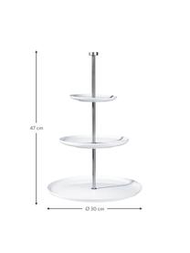 Keramik Etagere Kier mit silbernem Gestell, Ø 30 cm, Keramik, Metall, Weiß, Ø 30 x H 47 cm