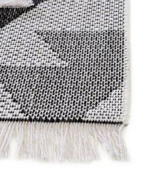 Tappeto in cotone lavato con frange Oslo Aztec, 100% cotone, Bianco crema, tonalità grigie, Larg. 150 x Lung. 230 cm