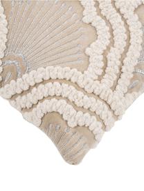 Housse de coussin en velours avec broderie en relief Chelsey, Coton, Beige clair, larg. 45 x long. 45 cm