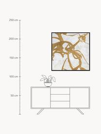 Handgemaltes Leinwandbild Goldplay mit Holzrahmen, Rahmen: Eichenholz, beschichtet, Goldfarben, Hellgrau, B 102 x H 102 cm