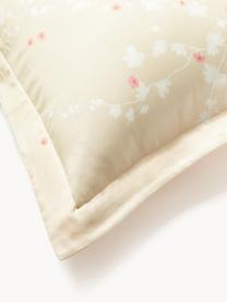 Housse de couette en satin de coton à motif floral Sakura, Beige clair, rose pâle, blanc, larg. 260 x long. 240 cm