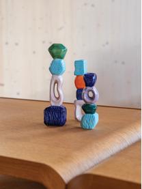 Candelabro Crafty, Gres smaltato, Blu scuro, rosa chiaro, azzurro, verde, Larg. 6 x Alt. 26 cm