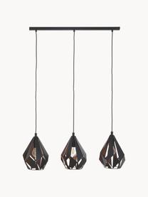 Grande suspension métal 3 lampes Carlton, Noir, tons cuivre, larg. 81 x haut. 28 cm