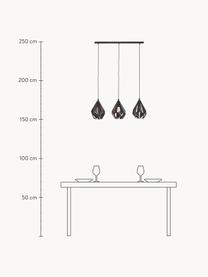 Grande suspension métal 3 lampes Carlton, Noir, tons cuivre, larg. 81 x haut. 28 cm