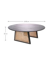 Runder Couchtisch Retro mit Wiener Geflecht, Wiener Geflecht: Rattan, Schwarz, Ø 80 x H 30 cm