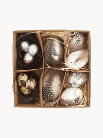 Decoratieve objectenset Natural, set van 12, Echte eieren, Beigetinten, zilverkleurig, Set met verschillende formaten