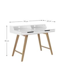 Schreibtisch Skandi in Weiß mit Holzbeinen, Korpus: Mitteldichte Holzfaserpla, Beine: Eichenholz, massiv, Weiß, Braun, B 110 x H 85 cm