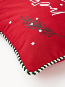 Copricuscino in cotone ricamato con motivo natalizio Mary, 100% cotone, Rosso, bianco, Larg. 45 x Lung. 45 cm
