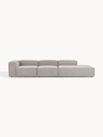 Chaise longue componibile XL in bouclé Lennon, Rivestimento: bouclé (100% poliestere) , Struttura: legno di pino massiccio, , Piedini: plastica Questo prodotto , Bouclé taupe, Larg. 357 x Prof. 119 cm, schienale a destra