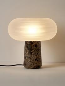 Lampe à poser avec pied en marbre Mariella, Blanc, brun foncé, marbré, Ø 32 x haut. 33 cm