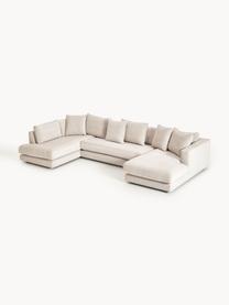 Narożna sofa modułowa Tribeca, Tapicerka: 100% poliester Dzięki tka, Stelaż: drewno bukowe, drewno sos, Nogi: drewno sosnowe Ten produk, Jasnobeżowa tkanina, S 356 x G 192 cm, lewostronna