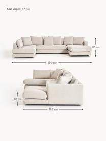 Narożna sofa modułowa Tribeca, Tapicerka: 100% poliester Dzięki tka, Stelaż: drewno bukowe, drewno sos, Nogi: drewno sosnowe Ten produk, Jasnobeżowa tkanina, S 356 x G 192 cm, lewostronna