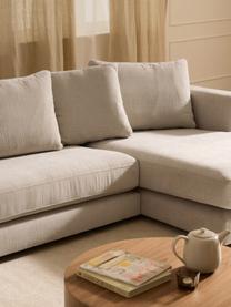 Narożna sofa modułowa Tribeca, Tapicerka: 100% poliester Dzięki tka, Stelaż: drewno bukowe, drewno sos, Nogi: drewno sosnowe Ten produk, Jasnobeżowa tkanina, S 356 x G 192 cm, lewostronna