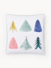 Bestickte Kissenhülle Festive mit Weihnachtsbaum-Motiv, Bezug: 100 % Baumwolle, Weiss, Bunt, B 45 x L 45 cm