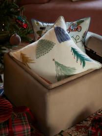 Geborduurde kussenhoes Festive met kerstboommotief, Bekleding: 100% katoen, Wit, meerkleurig, B 45 x L 45 cm