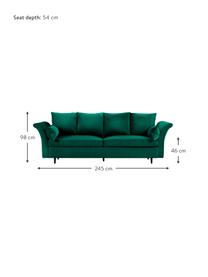 Canapé convertible 3 places avec rangement Lola, Velours vert bouteille, brun foncé, larg. 245 x prof. 95 cm