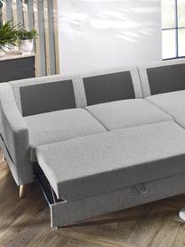 Sofa narożna z funkcją spania i miejscem do przechowywania Sweden, Tapicerka: poliester, Nogi: drewno naturalne, Jasny szary, S 224 x G 149 cm