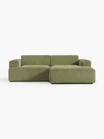 Sofá rinconera de pana Melva (3 plazas), Tapizado: pana (92% poliéster, 8% p, Estructura: madera de pino maciza, ce, Patas: plástico, Pana verde oliva, An 239 x F 143 cm, chaise longue izquierda