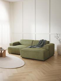Canapé d'angle 3 places en velours côtelé Melva, Velours côtelé vert olive, larg. 238 x prof. 143 cm, méridienne à gauche
