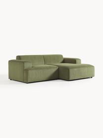 Cord-Ecksofa Melva (3-Sitzer), Bezug: Cord (92 % Polyester, 8 %, Gestell: Massives Kiefernholz, Spa, Cord Olivgrün, B 238 x T 143 cm, Eckteil links