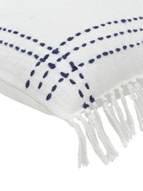 Poszewka na poduszkę z bawełny z frędzlami Finca, 100% bawełna, Biały, niebieski, S 50 x D 50 cm