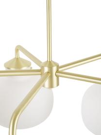 Grote hanglamp Raito van glas, Lampenkap: opaalglas, Decoratie: metaal, Baldakijn: kunststof, Opaalwit, messingkleurig, Ø 67  x H 55 cm