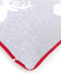 Housse de coussin rectangulaire réversible Noël Forest, Blanc crème, gris clair Bordure passepoilée : rouge