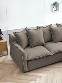 Divano letto angolare in tessuto taupe con contenitore Mona, Rivestimento: 100% poliestere idrorepel, Struttura: legno, truciolato, Piedini: plastica, Taupe, Larg. 230 x Prof. 170 cm