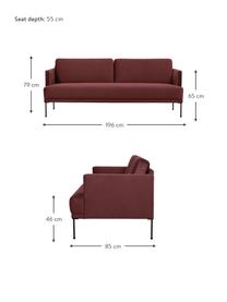 Samt-Sofa Fluente (3-Sitzer) in Rostrot mit Metall-Füßen, Bezug: Samt (Hochwertiger Polyes, Gestell: Massives Kiefernholz, Füße: Metall, pulverbeschichtet, Webstoff Muster, B 196 x T 85 cm