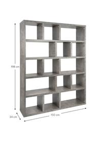 Libreria grande effetto cemento Portlyn, Rivestimento: fibra a media densità, Superficie: strato melaminico, Grigio, Larg. 150 x Alt. 198 cm