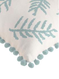 Housse de coussin rectangulaire pur coton Jungle, Blanc, bleu