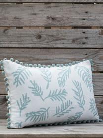 Poszewka na poduszkę z pomponami Jungle, 100% bawełna, Biały, niebieski, S 30 x D 50 cm