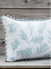 Housse de coussin rectangulaire pur coton Jungle, Blanc, bleu