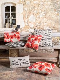 Housse de coussin coquelicots Poppy, Rouge, blanc, noir