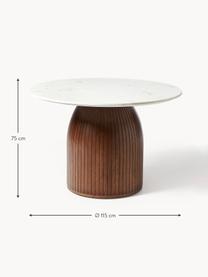 Table de salle à manger ronde avec plateau en marbre Nelly, Blanc, marbré, foncé bois de manguier, Ø 24 x haut. 8 cm