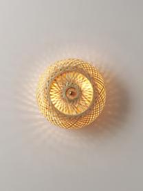 Design wandlamp Evelyn  van bamboehout, naturel, Lampenkap: bamboe, Lichtbruin, goudkleurig, Ø 25 cm, D 10 cm