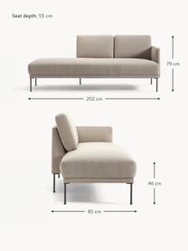 Chaise longue Fluente, Bekleding: 100% polyester. Met 35.00, Frame: massief grenenhout, Poten: gepoedercoat metaal Dit p, Geweven stof taupe, B 202 x D 85 cm, rugleuning links