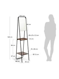 Standspiegel Benneth mit zwei Ablageflächen, Rahmen: Metall, beschichtet, Ablagefläche: Walnussholz, Spiegelfläche: Spiegelglas, Schwarz, 35 x 164 cm