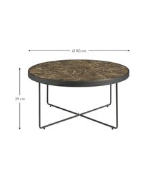 Stolik kawowy Gellina, Blat: szkło z nadrukiem, Stelaż: metal powlekany, Czarny, brązowy, marmurowy, Ø 80 cm