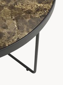 Table basse ronde avec plateau en verre marbré Gellina, Noir, brun, marbré, Ø 80 cm