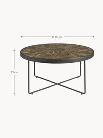 Kulatý kovový konferenční stolek se skleněnou deskou v mramorovém vzhledu Gellina, Černá, hnědá, mramorovaná, Ø 80 cm