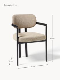 Bouclé fauteuil Adrien, Bekleding: bouclé (100% polyester) M, Poten: gecoat metaal, Bouclé beige, zwart, B 56 x D 56 cm