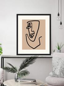 Ingelijste digitale print Abstract Face, Afbeelding: digitale print op papier,, Lijst: gelakt hout, Zwart, donkerbeige, B 53 cm x H 63 cm