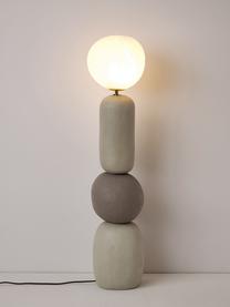 Lámpara de pie Chakra, Pantalla: vidrio opalino, Cable: cubierto en tela, Tonos grises, Al 119 cm