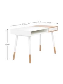 Bureau Sonnenblick in scandi design, Eikenhoutkleurig, wit, B 120 x D 60 cm